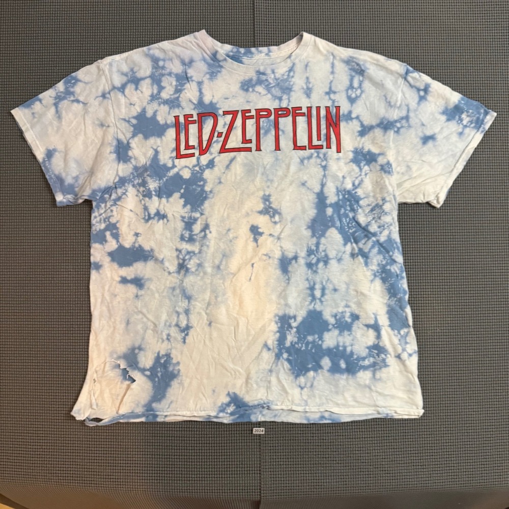 Led Zeppelin 1975 US Tour 2021 Reprint Tie Dye T-Shirt Blue White L Flawed